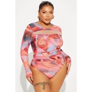 Marbled Crew Neck Stretch Mesh bodysuit Size L RefM010‎